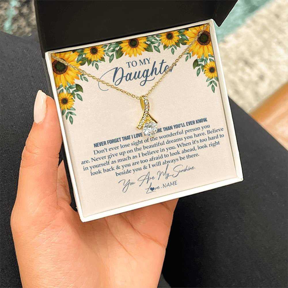 Alluring Beauty Necklace 18K Yellow Gold Finish | Personalized To My Daughter Necklace From Mom Dad Sunflower You Are My Sunshine Daughter Jewelry Graduation Birthday Christmas Customized Gift Box Message Card | teecentury