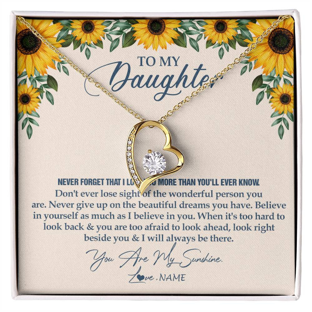 Forever Love Necklace 18K Yellow Gold Finish | Personalized To My Daughter Necklace From Mom Dad Sunflower You Are My Sunshine Daughter Jewelry Graduation Birthday Christmas Customized Gift Box Message Card | teecentury