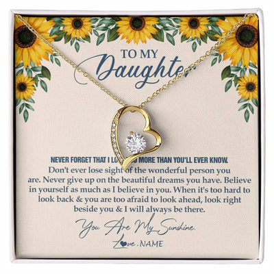 Forever Love Necklace 18K Yellow Gold Finish | Personalized To My Daughter Necklace From Mom Dad Sunflower You Are My Sunshine Daughter Jewelry Graduation Birthday Christmas Customized Gift Box Message Card | teecentury