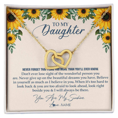 Interlocking Hearts Necklace 18K Yellow Gold Finish | Personalized To My Daughter Necklace From Mom Dad Sunflower You Are My Sunshine Daughter Jewelry Graduation Birthday Christmas Customized Gift Box Message Card | teecentury