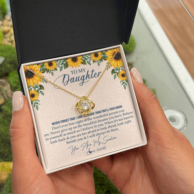 Love Knot Necklace 18K Yellow Gold Finish | Personalized To My Daughter Necklace From Mom Dad Sunflower You Are My Sunshine Daughter Jewelry Graduation Birthday Christmas Customized Gift Box Message Card | teecentury