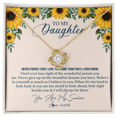 Love Knot Necklace 18K Yellow Gold Finish | Personalized To My Daughter Necklace From Mom Dad Sunflower You Are My Sunshine Daughter Jewelry Graduation Birthday Christmas Customized Gift Box Message Card | teecentury
