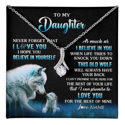 Alluring Beauty Necklace 14K White Gold Finish | 1 | Personalized To My Daughter Necklace From Mom Dad This Old Wolf Love Daughter Birthday Gifts Jewelry Graduation Christmas Customized Gift Box Message Card | teecentury