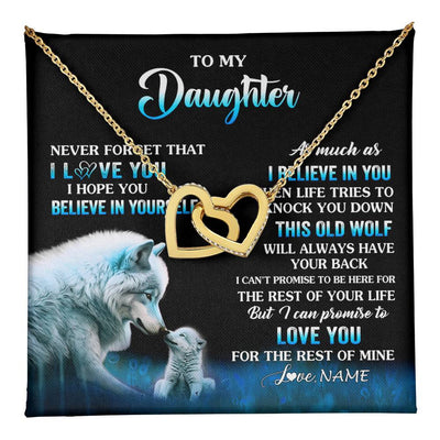 Interlocking Hearts Necklace 18K Yellow Gold Finish | 1 | Personalized To My Daughter Necklace From Mom Dad This Old Wolf Love Daughter Birthday Gifts Jewelry Graduation Christmas Customized Gift Box Message Card | teecentury