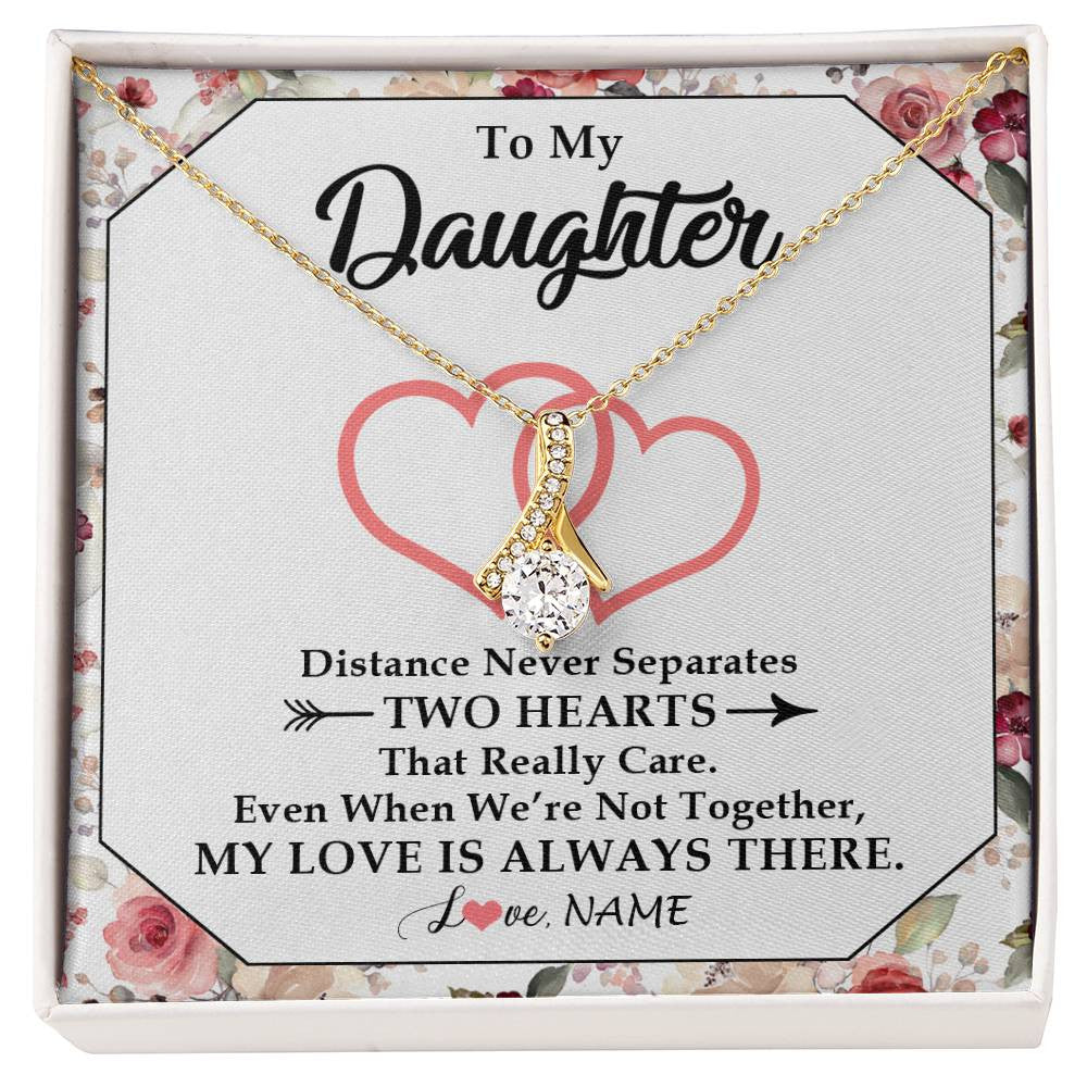 Alluring Beauty Necklace 18K Yellow Gold Finish | 1 | Personalized To My Daughter Necklace From Mom Dad Two Hearts Together Daughter Birthday Graduation Christmas Customized Gift Box Message Card | teecentury