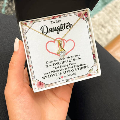 Alluring Beauty Necklace 18K Yellow Gold Finish | 2 | Personalized To My Daughter Necklace From Mom Dad Two Hearts Together Daughter Birthday Graduation Christmas Customized Gift Box Message Card | teecentury