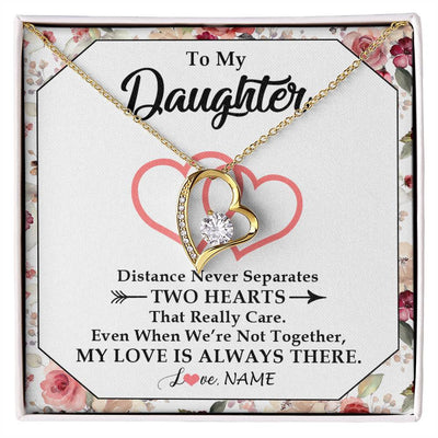 Forever Love Necklace 18K Yellow Gold Finish | 1 | Personalized To My Daughter Necklace From Mom Dad Two Hearts Together Daughter Birthday Graduation Christmas Customized Gift Box Message Card | teecentury