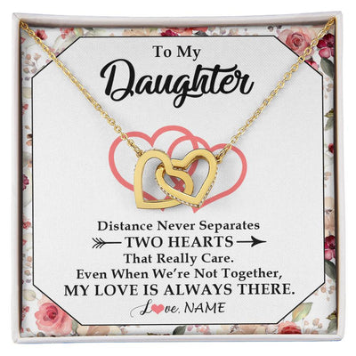 Interlocking Hearts Necklace 18K Yellow Gold Finish | 1 | Personalized To My Daughter Necklace From Mom Dad Two Hearts Together Daughter Birthday Graduation Christmas Customized Gift Box Message Card | teecentury