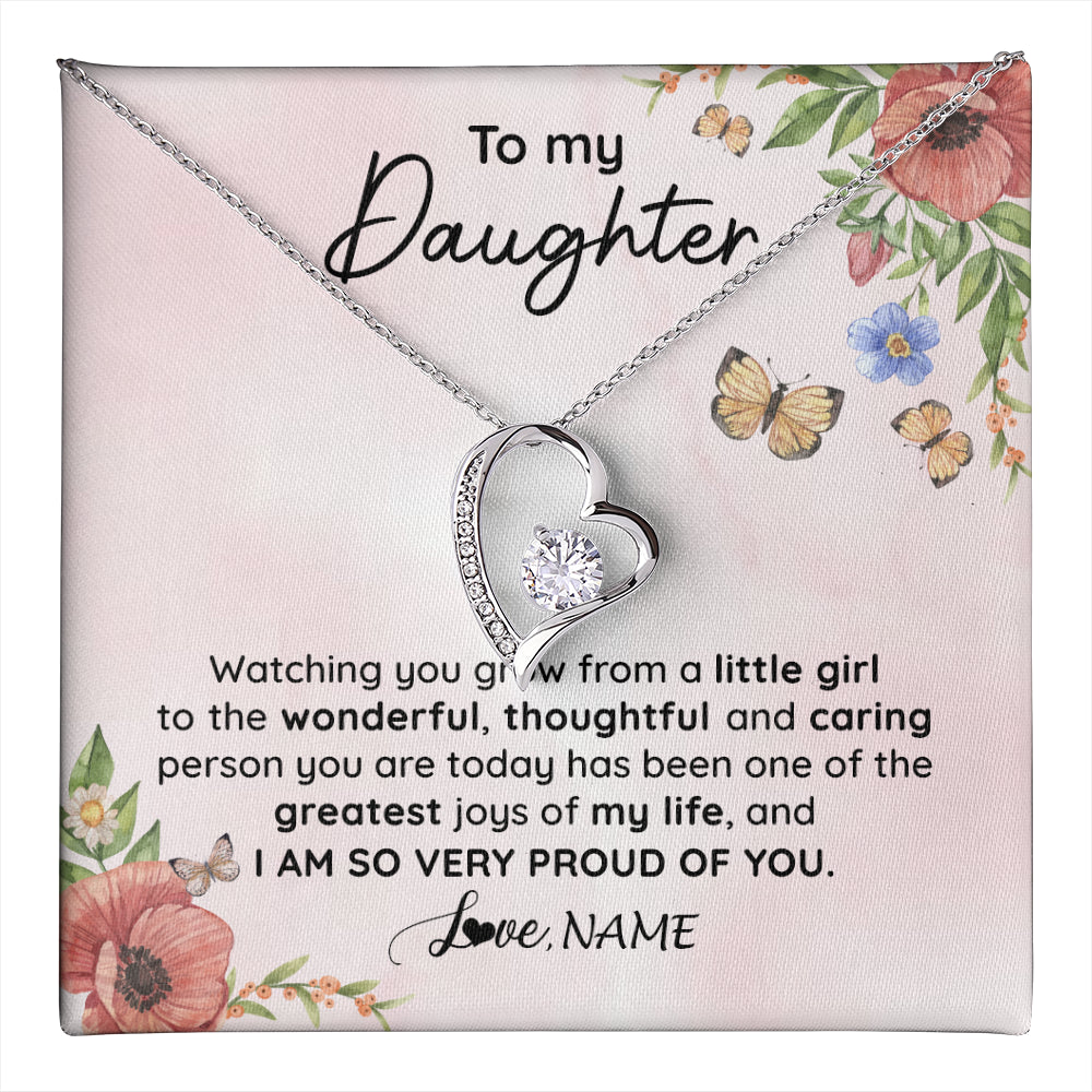 Forever Love Necklace 14K White Gold Finish | 1 | Personalized To My Daughter Necklace From Mom Dad Watching You Grow Daughter Birthday Gifts Jewelry Graduation Christmas Customized Gift Box Message Card | teecentury