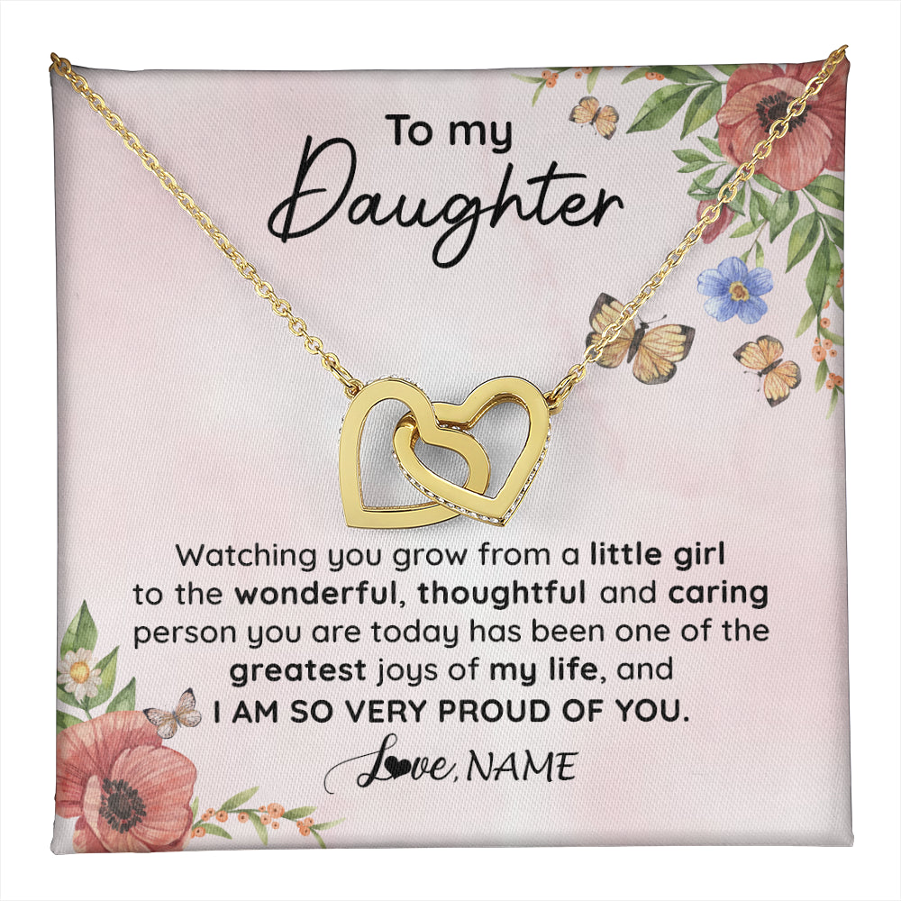 Interlocking Hearts Necklace 18K Yellow Gold Finish | 1 | Personalized To My Daughter Necklace From Mom Dad Watching You Grow Daughter Birthday Gifts Jewelry Graduation Christmas Customized Gift Box Message Card | teecentury