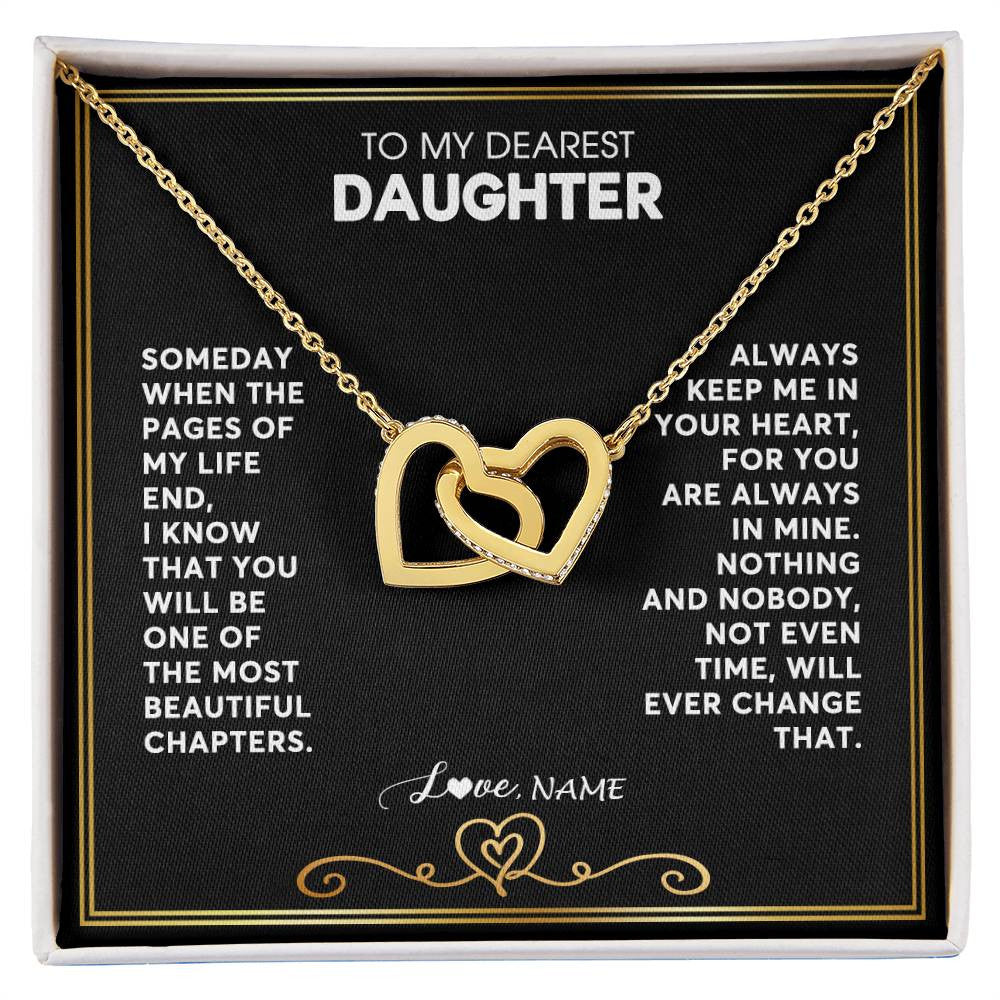 Interlocking Hearts Necklace 18K Yellow Gold Finish | 1 | Personalized To My Daughter Necklace From Mom Dad When The Pages Of My Life End Daughter Birthday Graduation Christmas Customized Gift Box Message Card | teecentury