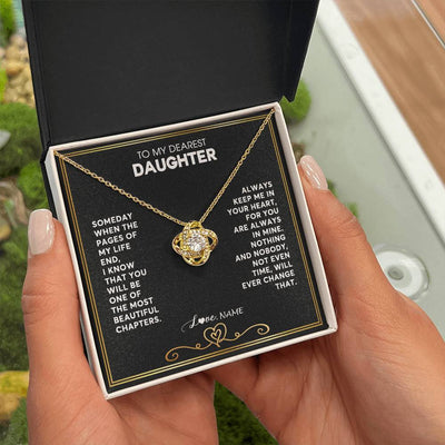 Love Knot Necklace 18K Yellow Gold Finish | 2 | Personalized To My Daughter Necklace From Mom Dad When The Pages Of My Life End Daughter Birthday Graduation Christmas Customized Gift Box Message Card | teecentury
