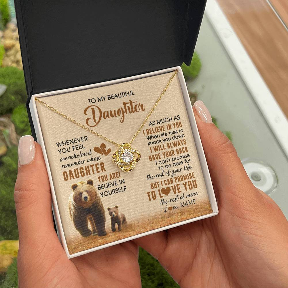 Love Knot Necklace 18K Yellow Gold Finish | 2 | Personalized To My Daughter Necklace From Mom Dad Whenever You Feel Bear Daughter Birthday Gifts Gifts Graduation Christmas Customized Gift Box Message Card | teecentury