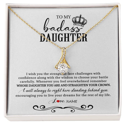 Alluring Beauty Necklace 18K Yellow Gold Finish | Personalized To My Daughter Necklace From Mom Dad Wish You The Strength Daughter Birthday Graduation Christmas Jewelry Customized Gift Box Message Card | teecentury