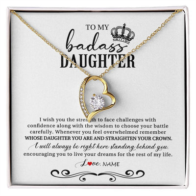 Forever Love Necklace 18K Yellow Gold Finish | Personalized To My Daughter Necklace From Mom Dad Wish You The Strength Daughter Birthday Graduation Christmas Jewelry Customized Gift Box Message Card | teecentury