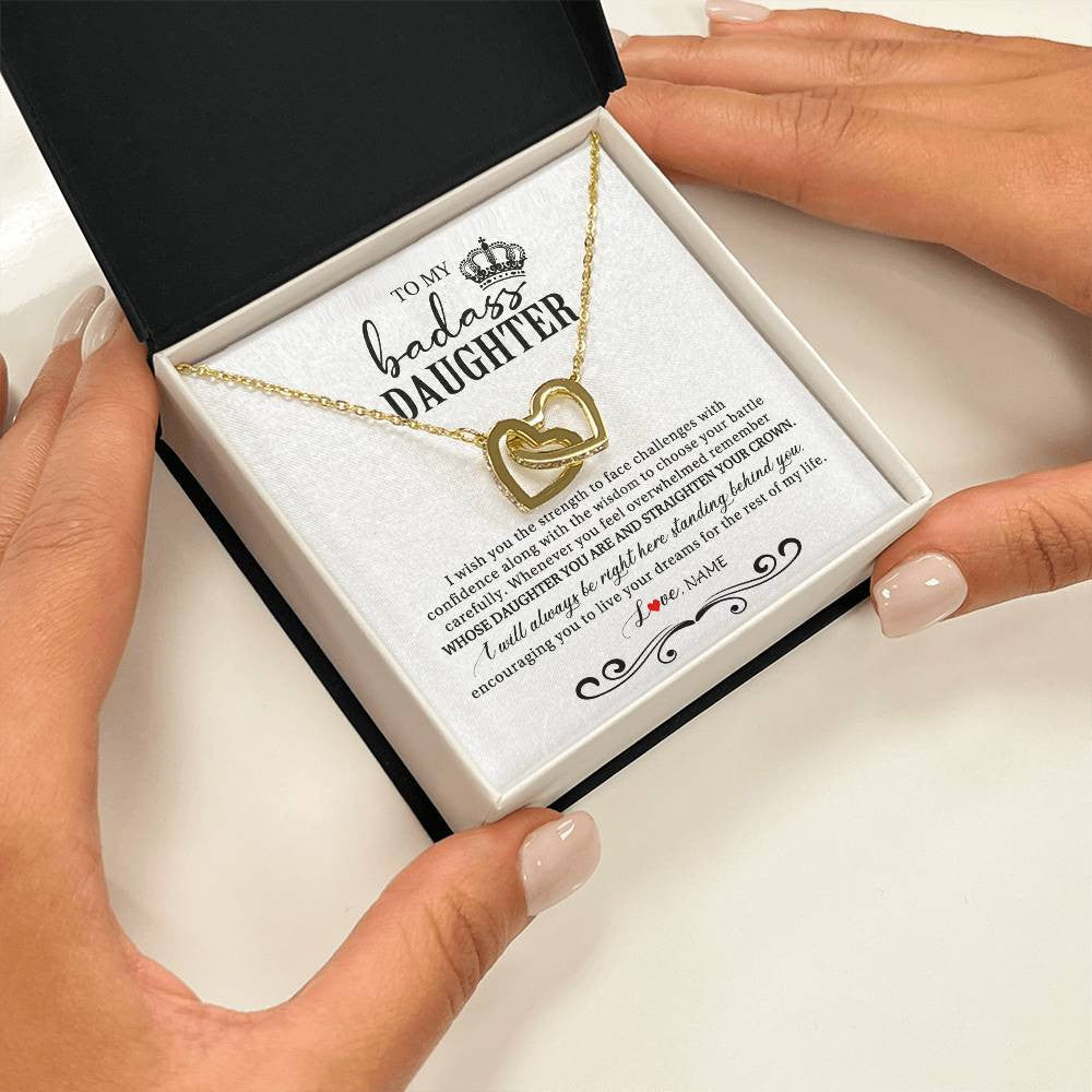 Interlocking Hearts Necklace 18K Yellow Gold Finish | Personalized To My Daughter Necklace From Mom Dad Wish You The Strength Daughter Birthday Graduation Christmas Jewelry Customized Gift Box Message Card | teecentury