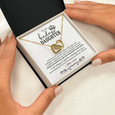 Interlocking Hearts Necklace 18K Yellow Gold Finish | Personalized To My Daughter Necklace From Mom Dad Wish You The Strength Daughter Birthday Graduation Christmas Jewelry Customized Gift Box Message Card | teecentury