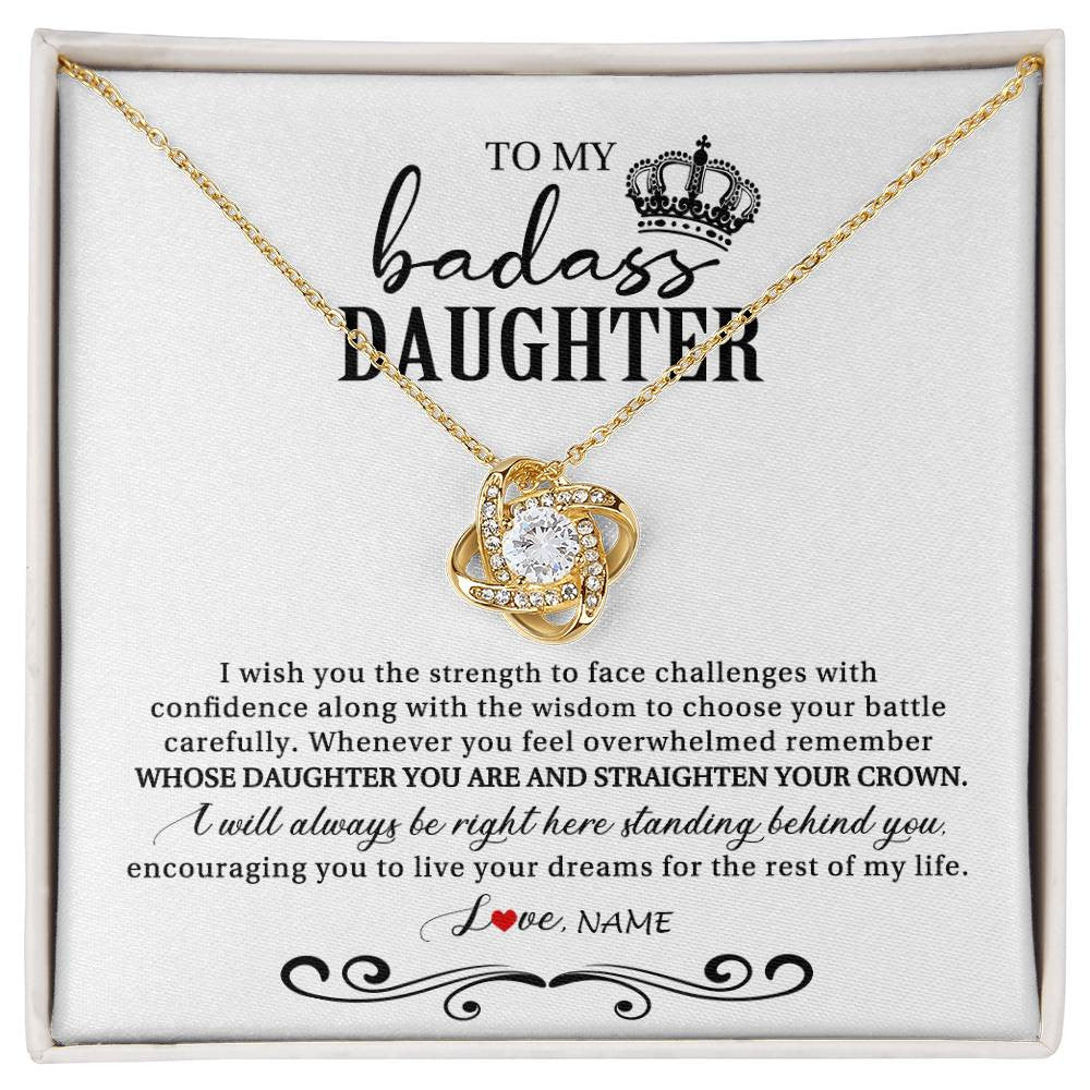 Love Knot Necklace 18K Yellow Gold Finish | Personalized To My Daughter Necklace From Mom Dad Wish You The Strength Daughter Birthday Graduation Christmas Jewelry Customized Gift Box Message Card | teecentury
