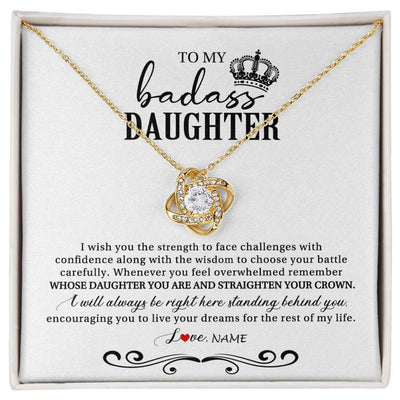 Love Knot Necklace 18K Yellow Gold Finish | Personalized To My Daughter Necklace From Mom Dad Wish You The Strength Daughter Birthday Graduation Christmas Jewelry Customized Gift Box Message Card | teecentury