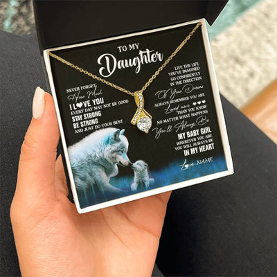 Alluring Beauty Necklace 18K Yellow Gold Finish | 2 | Personalized To My Daughter Necklace From Mom Dad Wolf Never Forget How Much I Love You Daughter Birthday Gifts Christmas Customized Gift Box Message Card | teecentury