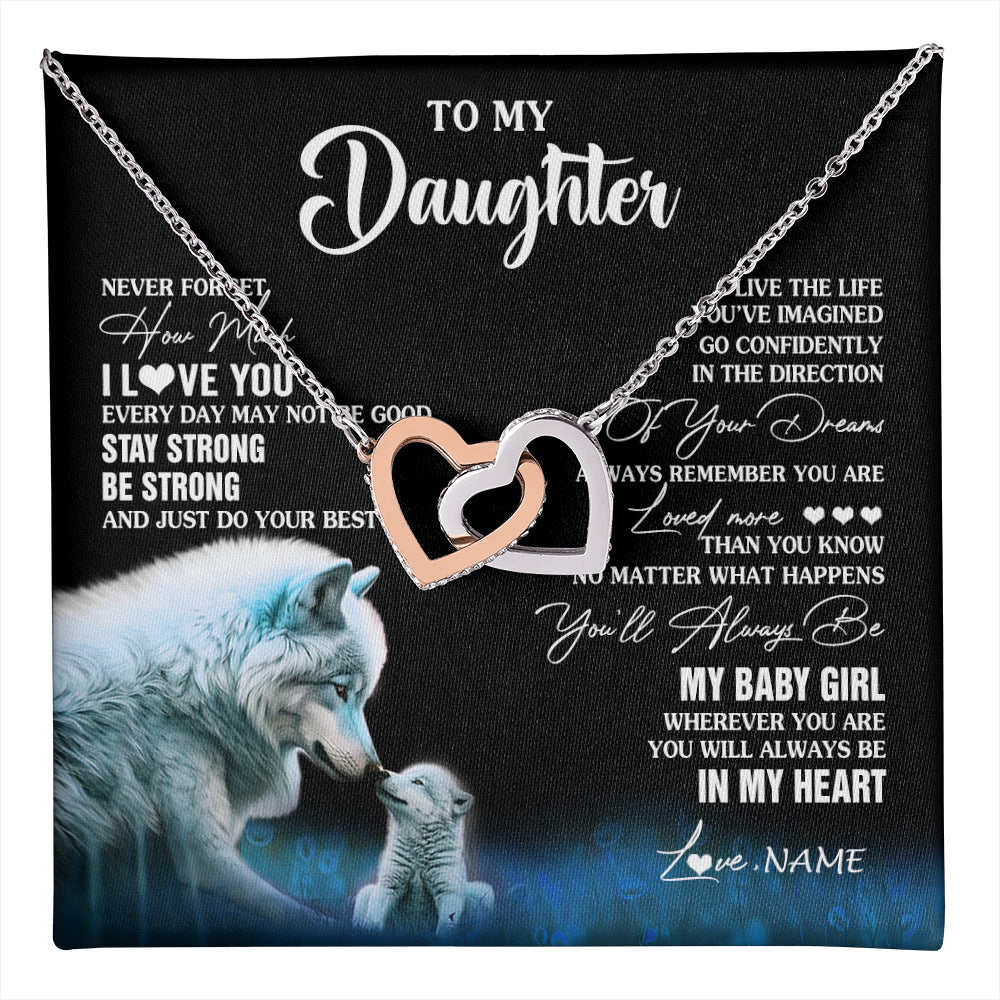 Interlocking Hearts Necklace Stainless Steel & Rose Gold Finish | 1 | Personalized To My Daughter Necklace From Mom Dad Wolf Never Forget How Much I Love You Daughter Birthday Gifts Christmas Customized Gift Box Message Card | teecentury