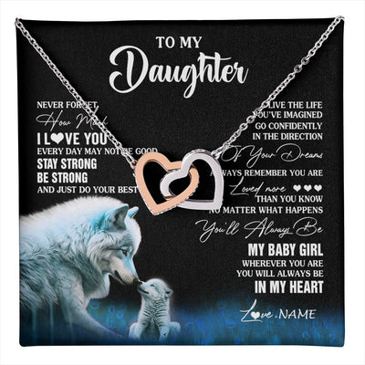 Interlocking Hearts Necklace Stainless Steel & Rose Gold Finish | 1 | Personalized To My Daughter Necklace From Mom Dad Wolf Never Forget How Much I Love You Daughter Birthday Gifts Christmas Customized Gift Box Message Card | teecentury