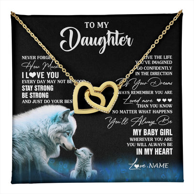 Interlocking Hearts Necklace 18K Yellow Gold Finish | 1 | Personalized To My Daughter Necklace From Mom Dad Wolf Never Forget How Much I Love You Daughter Birthday Gifts Christmas Customized Gift Box Message Card | teecentury