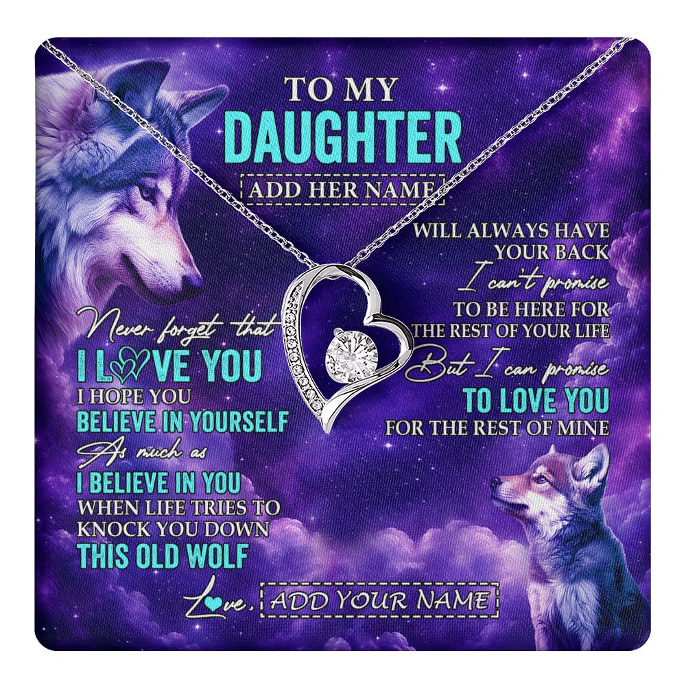 Forever Love Necklace 14K White Gold Finish | 1 | Personalized To My Daughter Necklace From Mom Dad Wolf Never Forget I Love You Daughter Birthday Gifts Graduation Christmas Custom Gift Box Message Card Shirt & Hoodie | https://teecentury.