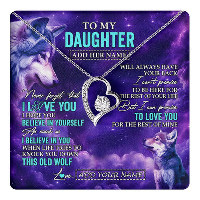 Forever Love Necklace 14K White Gold Finish | 1 | Personalized To My Daughter Necklace From Mom Dad Wolf Never Forget I Love You Daughter Birthday Gifts Graduation Christmas Custom Gift Box Message Card Shirt & Hoodie | https://teecentury.