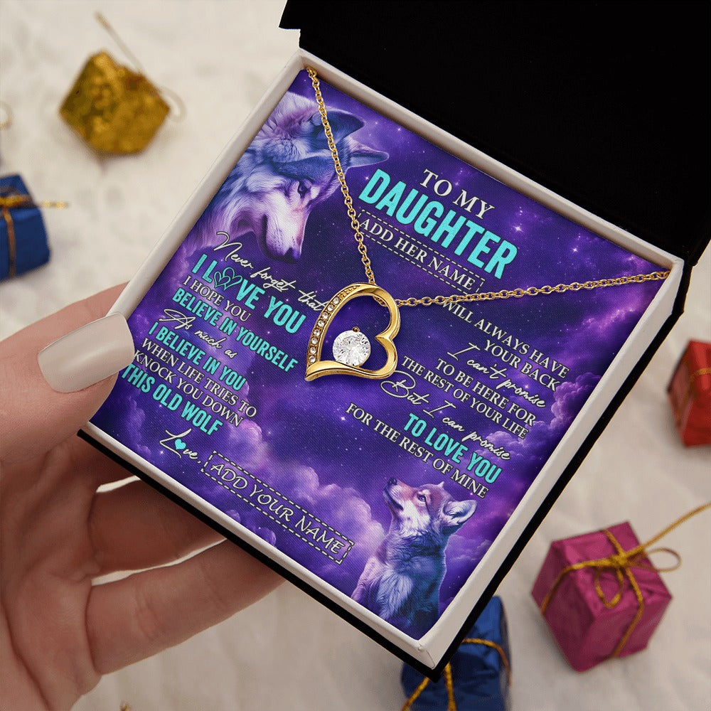 Forever Love Necklace 18K Yellow Gold Finish | 2 | Personalized To My Daughter Necklace From Mom Dad Wolf Never Forget I Love You Daughter Birthday Gifts Graduation Christmas Custom Gift Box Message Card Shirt & Hoodie | https://teecentury.