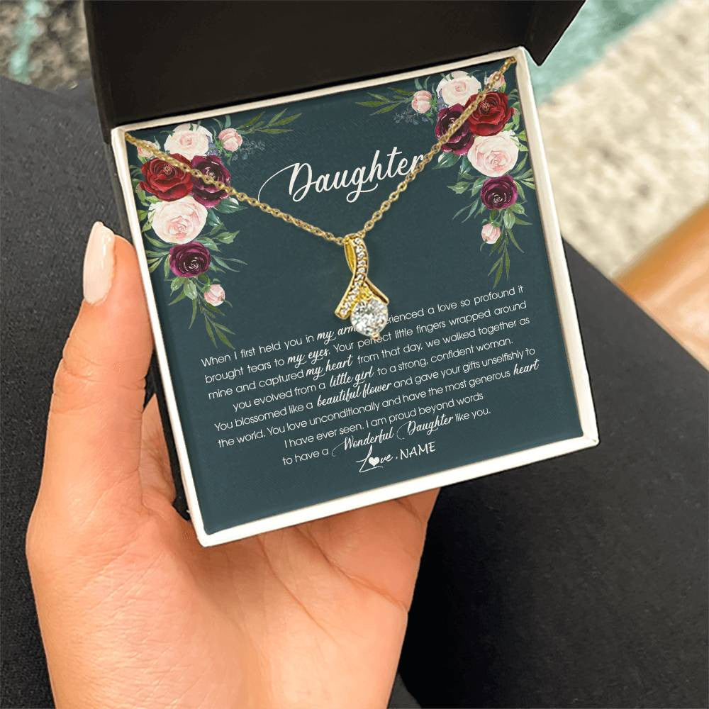 Alluring Beauty Necklace 18K Yellow Gold Finish | Personalized To My Daughter Necklace From Mom Dad Wonderful Daughter Like You Daughter Birthday Graduation Christmas Jewelry Customized Gift Box Message Card | teecentury