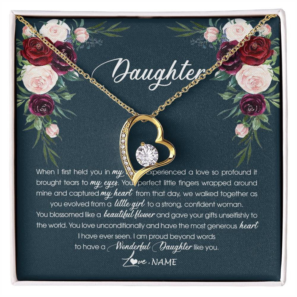 Forever Love Necklace 18K Yellow Gold Finish | Personalized To My Daughter Necklace From Mom Dad Wonderful Daughter Like You Daughter Birthday Graduation Christmas Jewelry Customized Gift Box Message Card | teecentury