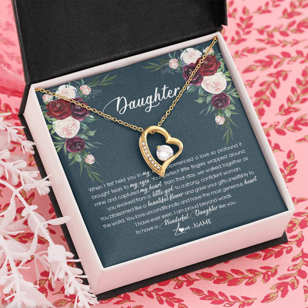 Forever Love Necklace 18K Yellow Gold Finish | Personalized To My Daughter Necklace From Mom Dad Wonderful Daughter Like You Daughter Birthday Graduation Christmas Jewelry Customized Gift Box Message Card | teecentury