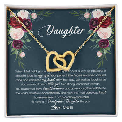 Interlocking Hearts Necklace 18K Yellow Gold Finish | Personalized To My Daughter Necklace From Mom Dad Wonderful Daughter Like You Daughter Birthday Graduation Christmas Jewelry Customized Gift Box Message Card | teecentury