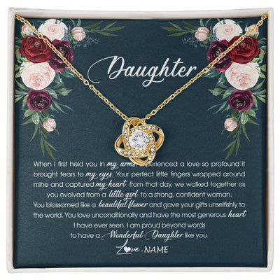 Love Knot Necklace 18K Yellow Gold Finish | Personalized To My Daughter Necklace From Mom Dad Wonderful Daughter Like You Daughter Birthday Graduation Christmas Jewelry Customized Gift Box Message Card | teecentury