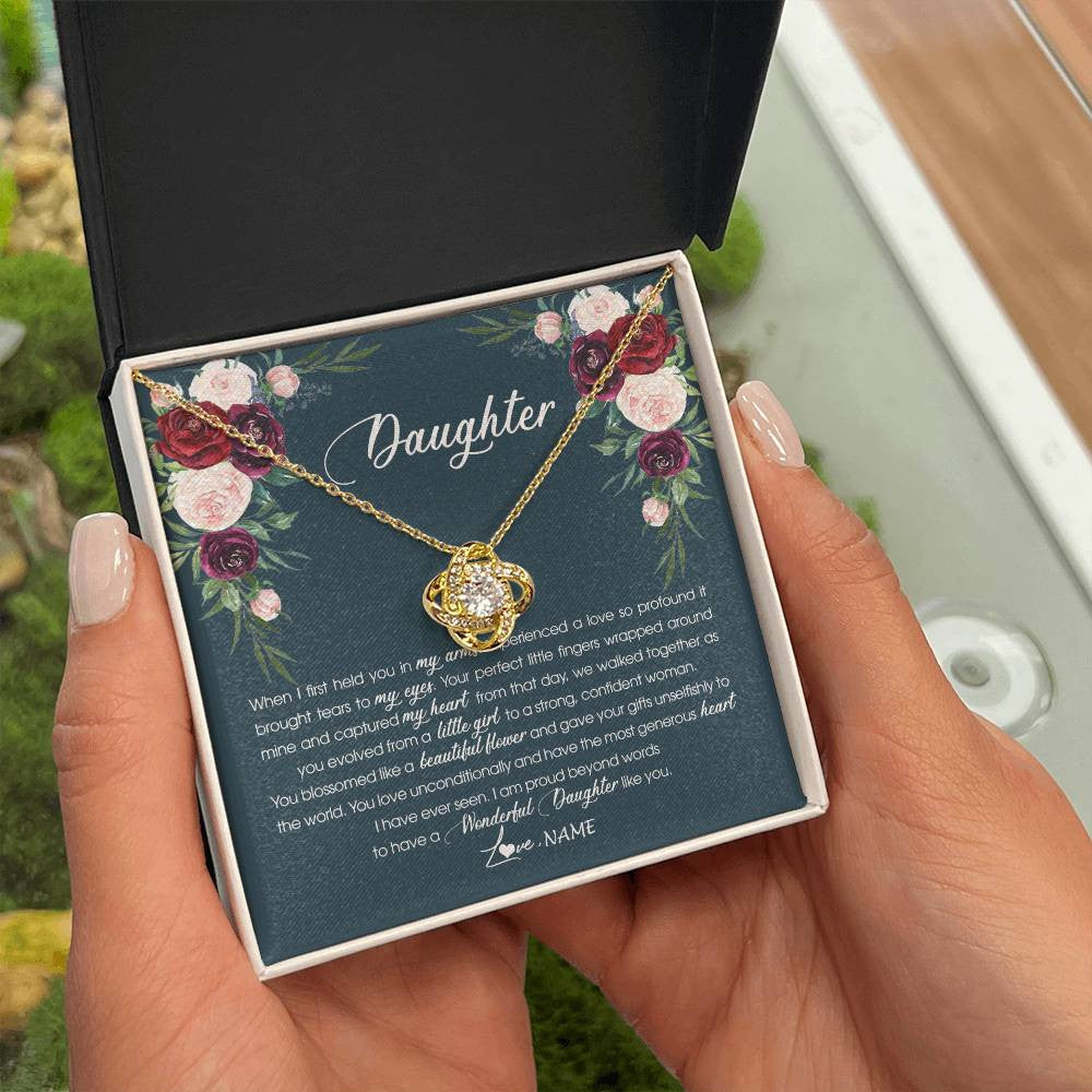 Love Knot Necklace 18K Yellow Gold Finish | Personalized To My Daughter Necklace From Mom Dad Wonderful Daughter Like You Daughter Birthday Graduation Christmas Jewelry Customized Gift Box Message Card | teecentury