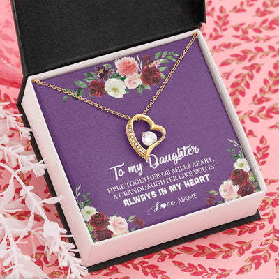 Forever Love Necklace 18K Yellow Gold Finish | Personalized To My Daughter Necklace From Mom Dad You Is Always In My Heart Daughter Birthday Christmas Graduation Customized Gift Box Message Card | teecentury