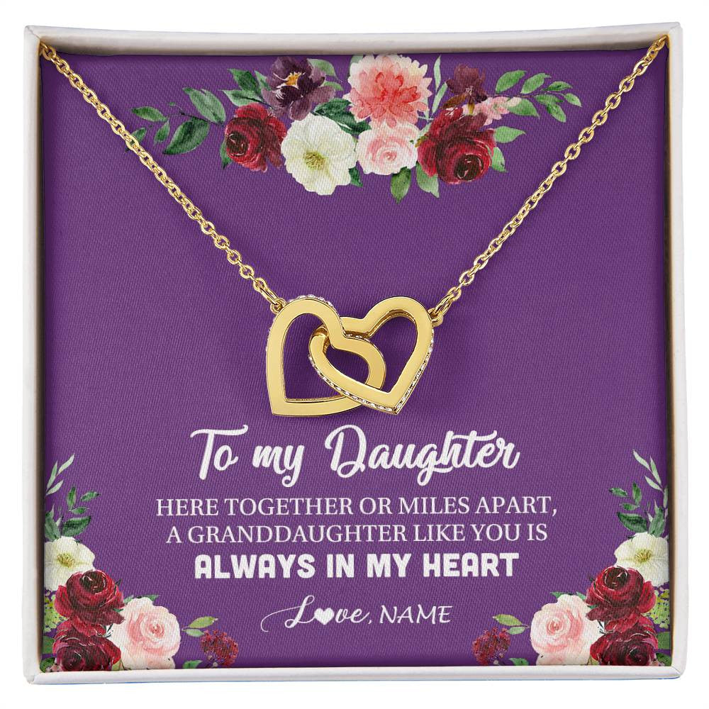 Interlocking Hearts Necklace 18K Yellow Gold Finish | Personalized To My Daughter Necklace From Mom Dad You Is Always In My Heart Daughter Birthday Christmas Graduation Customized Gift Box Message Card | teecentury