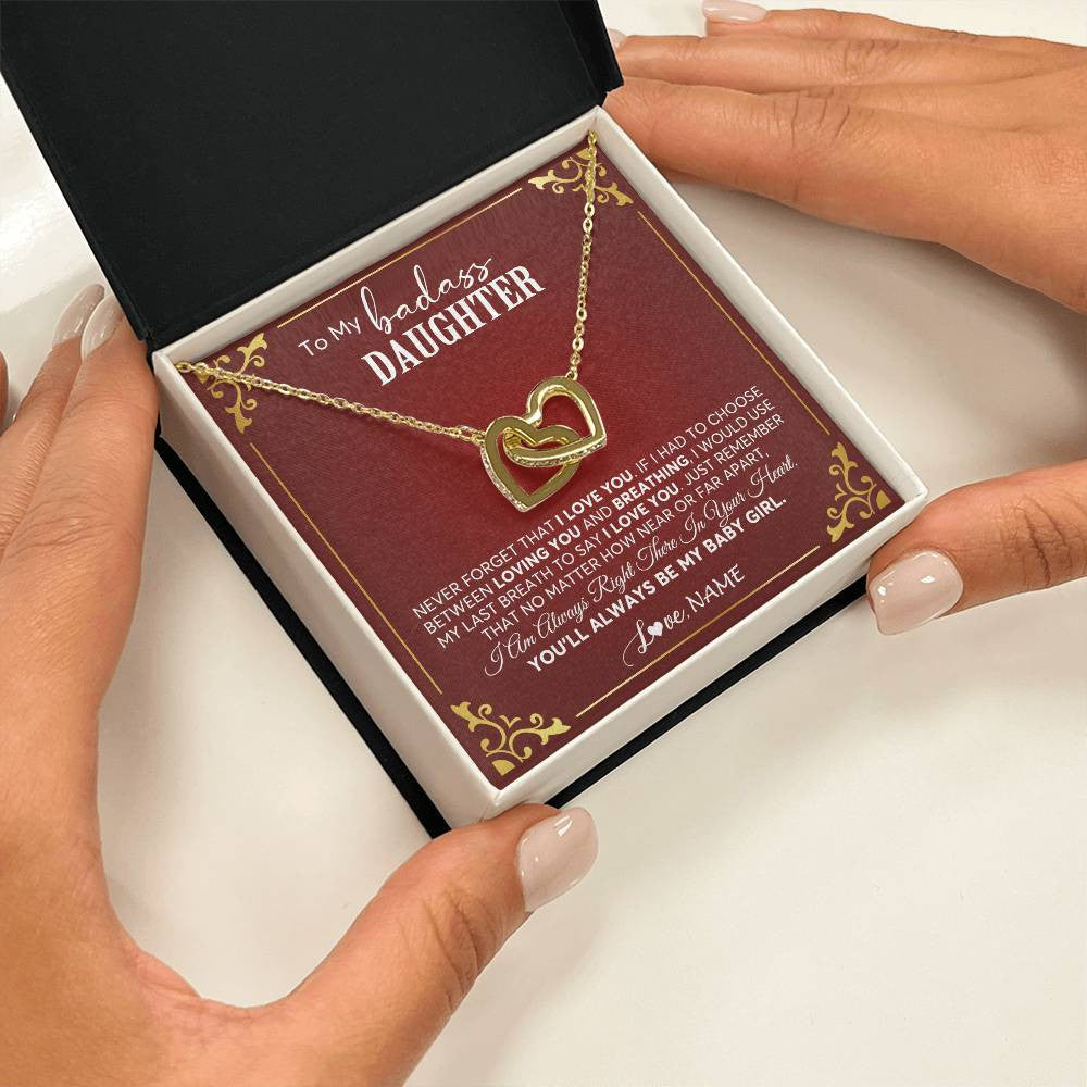 Interlocking Hearts Necklace 18K Yellow Gold Finish | 2 | Personalized To My Daughter Necklace From Mom Dad You'Ll Always Be My Baby Girl Daughter Birthday Graduation Christmas Customized Gift Box Message Card | teecentury