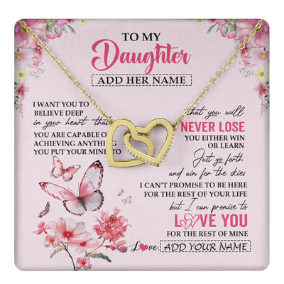 Interlocking Hearts Necklace 18K Yellow Gold Finish | 1 | Personalized To My Daughter Necklace From Mom Dad You Will Never Lose Butterfly Daughter Birthday Gifts Graduation Christmas Customized Gift Box Message Card | teecentury