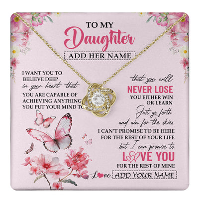 Love Knot Necklace 18K Yellow Gold Finish | 1 | Personalized To My Daughter Necklace From Mom Dad You Will Never Lose Butterfly Daughter Birthday Gifts Graduation Christmas Customized Gift Box Message Card | teecentury