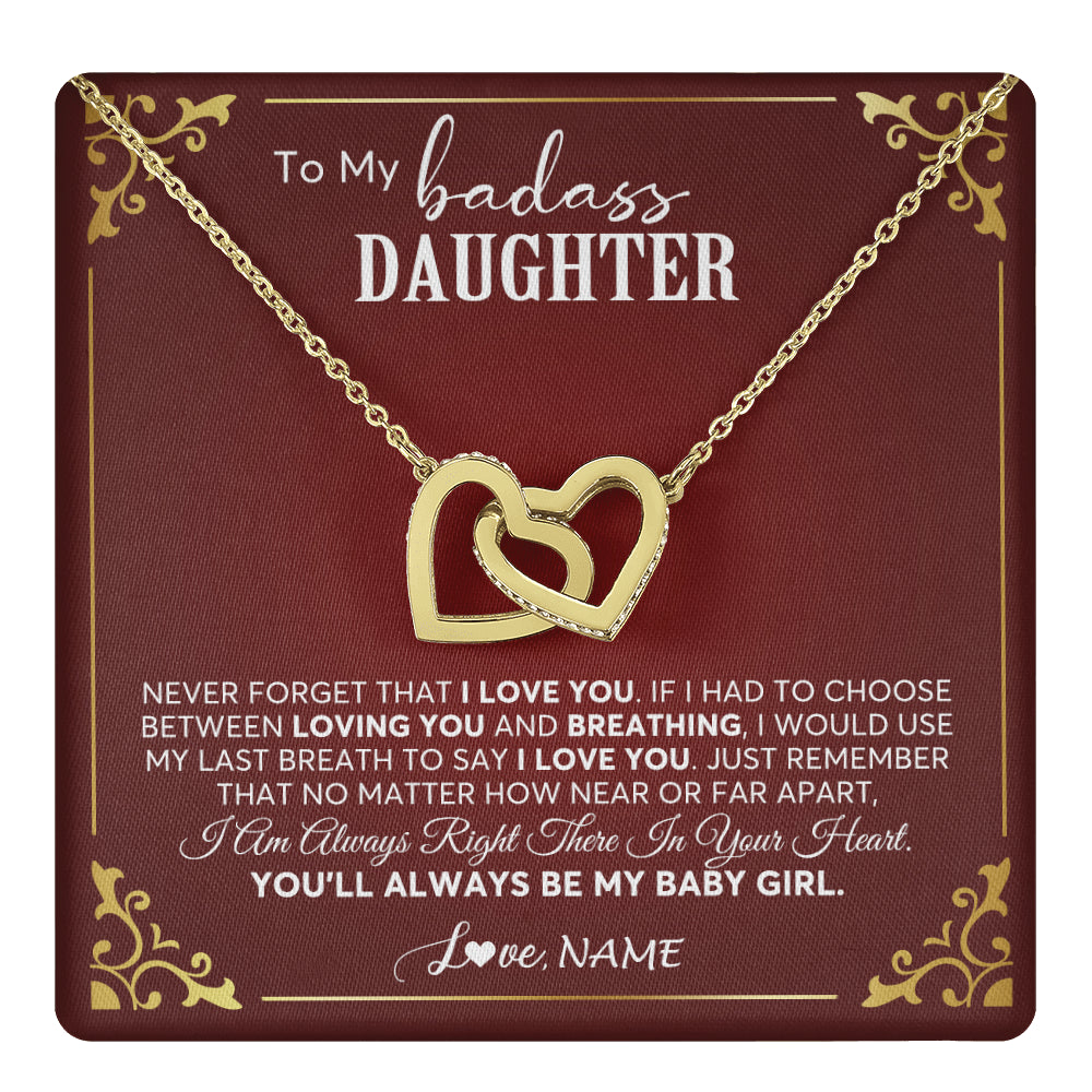 Interlocking Hearts Necklace 18K Yellow Gold Finish | 1 | Personalized To My Daughter Necklace From Mom Dad You'll Always Be My Daughter Birthday Graduation Christmas Customized Gift Box Message Card | teecentury