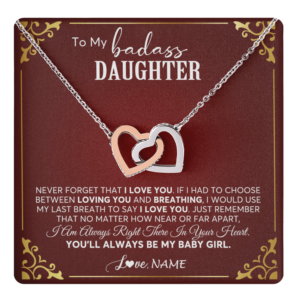 Interlocking Hearts Necklace Stainless Steel & Rose Gold Finish | 1 | Personalized To My Daughter Necklace From Mom Dad You'll Always Be My Daughter Birthday Graduation Christmas Customized Gift Box Message Card | teecentury