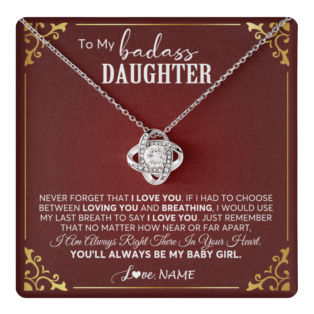 Love Knot Necklace 14K White Gold Finish | 1 | Personalized To My Daughter Necklace From Mom Dad You'll Always Be My Daughter Birthday Graduation Christmas Customized Gift Box Message Card | teecentury