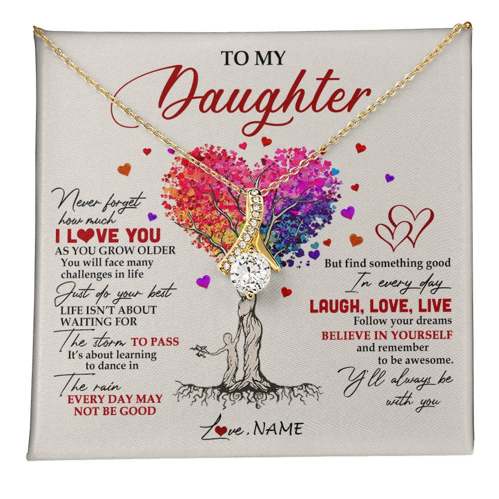Alluring Beauty Necklace 18K Yellow Gold Finish | 1 | Personalized To My Daughter Necklace From Mom Mother Colorful Tree Never Forget I Love You Daughter Birthday Christmas Customized Gift Box Message Card | teecentury