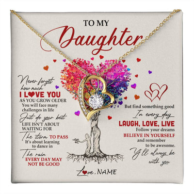 Forever Love Necklace 18K Yellow Gold Finish | 1 | Personalized To My Daughter Necklace From Mom Mother Colorful Tree Never Forget I Love You Daughter Birthday Christmas Customized Gift Box Message Card | teecentury