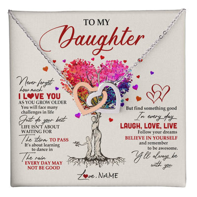 Interlocking Hearts Necklace Stainless Steel & Rose Gold Finish | 1 | Personalized To My Daughter Necklace From Mom Mother Colorful Tree Never Forget I Love You Daughter Birthday Christmas Customized Gift Box Message Card | teecentury