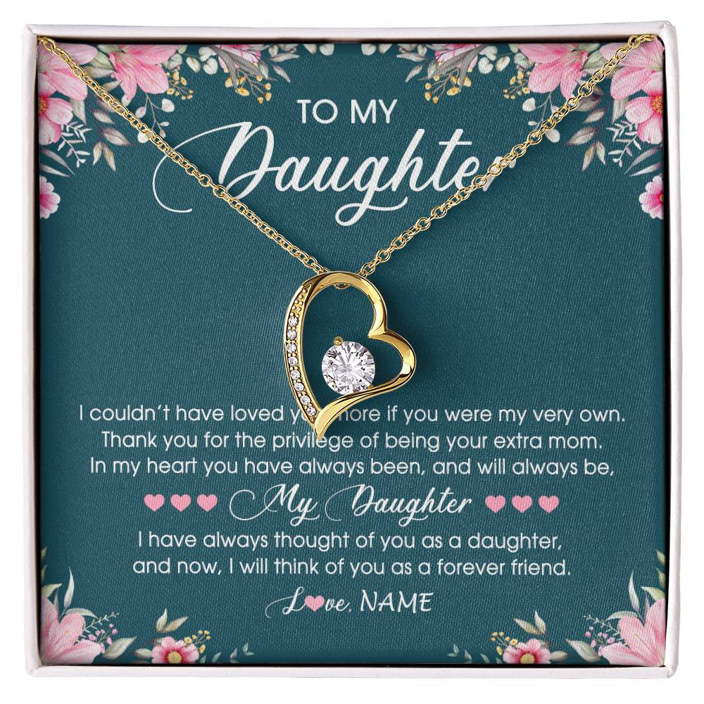 Forever Love Necklace 18K Yellow Gold Finish | Personalized To My Daughter Necklace From Mom Mother Flower Will Forever Friend Daughter Birthday Christmas Graduation Customized Gift Box Message Card | teecentury