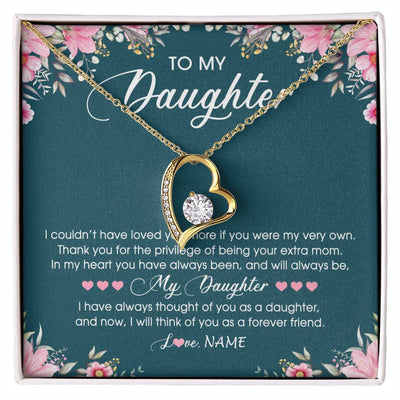 Forever Love Necklace 18K Yellow Gold Finish | Personalized To My Daughter Necklace From Mom Mother Flower Will Forever Friend Daughter Birthday Christmas Graduation Customized Gift Box Message Card | teecentury