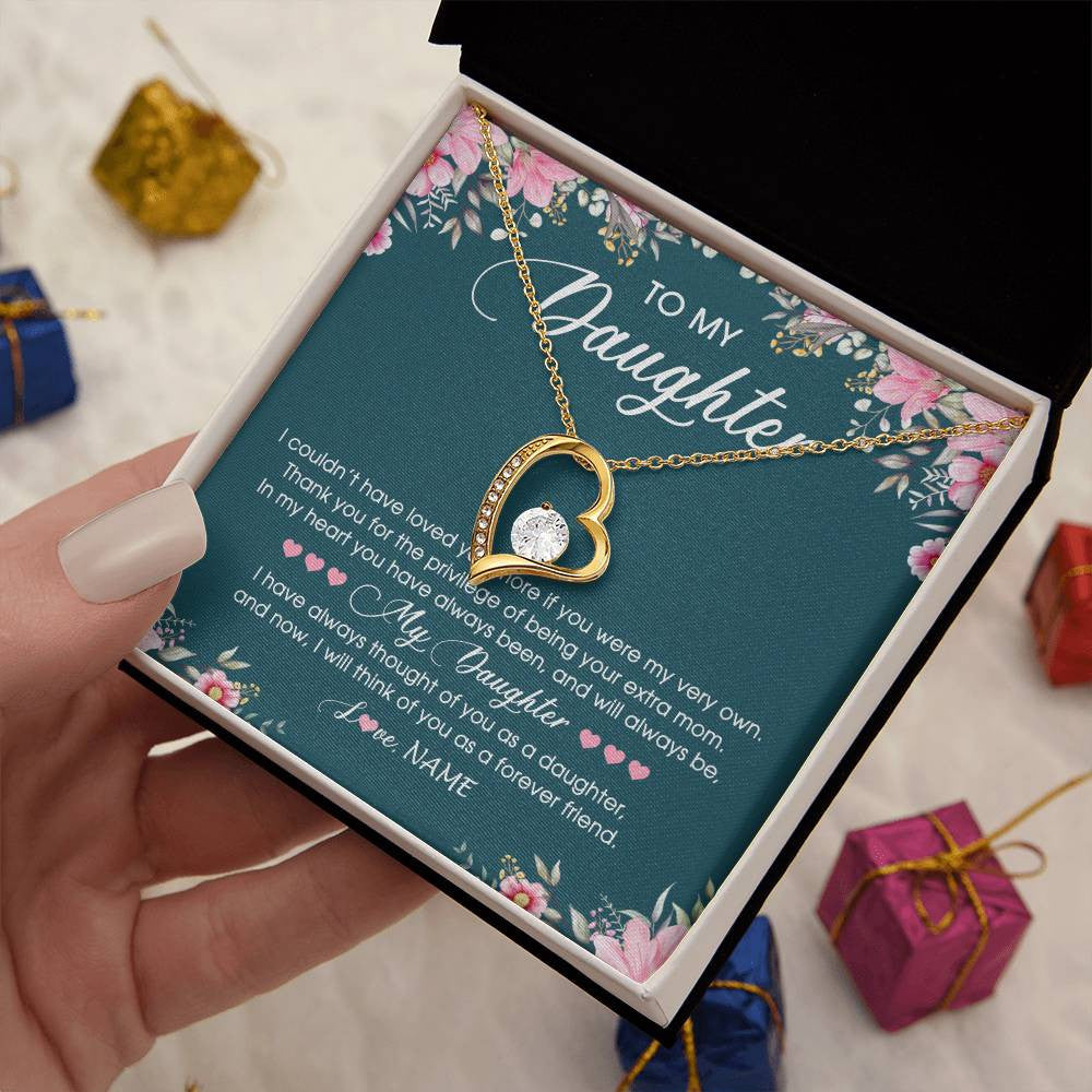 Forever Love Necklace 18K Yellow Gold Finish | Personalized To My Daughter Necklace From Mom Mother Flower Will Forever Friend Daughter Birthday Christmas Graduation Customized Gift Box Message Card | teecentury
